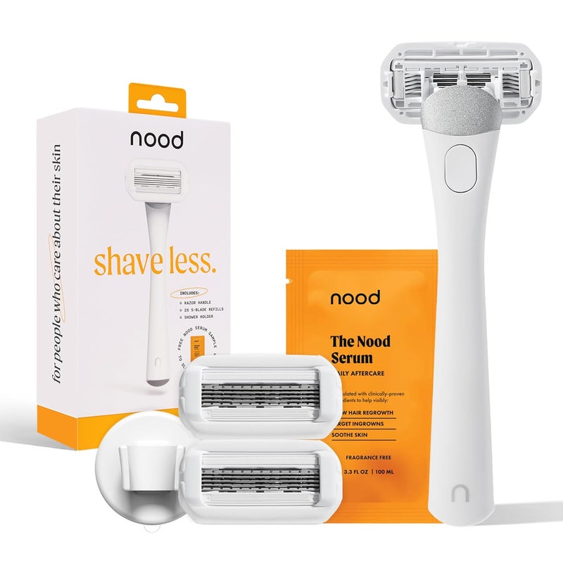 Nood NEW ™ Shaving Starter Kit — Premium Stainless Steel Refillable 5-Blade Razors for Women & Men — Includes Razor Handle, 2 Replacement Razor Cartridges, Shower Holder — Works Everywhere Hair Grows - Image 1